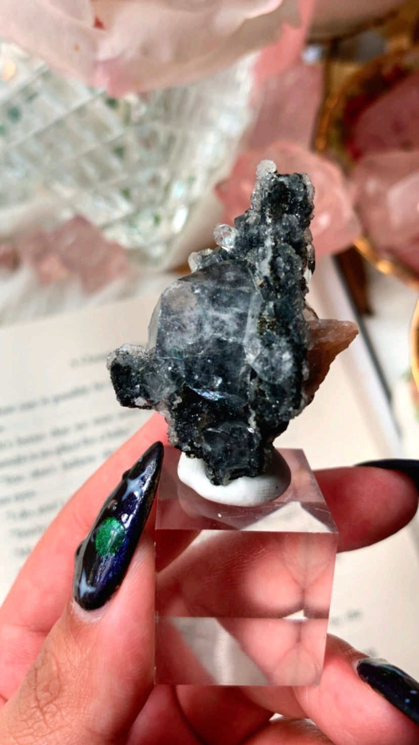 Apophyllite with Black Chalcedony