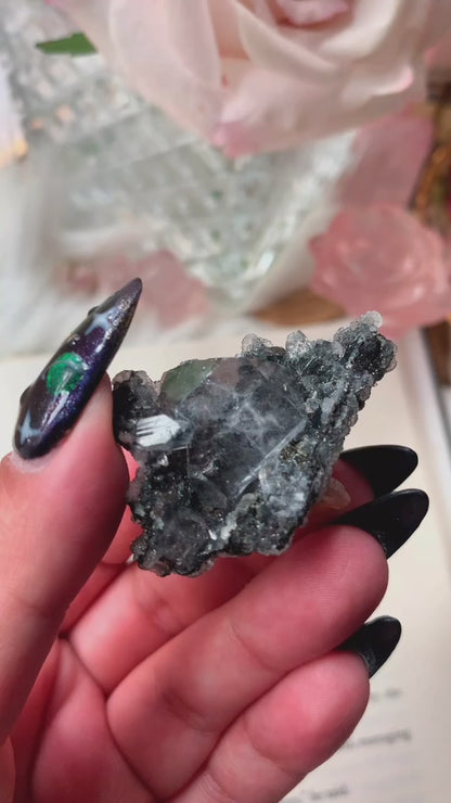 Apophyllite with Black Chalcedony